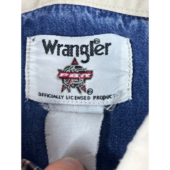 Wrangler PBR Men's Long Sleeve Rodeo Shirt Blue Red Cream Western No Size Tag - Picture 3 of 6